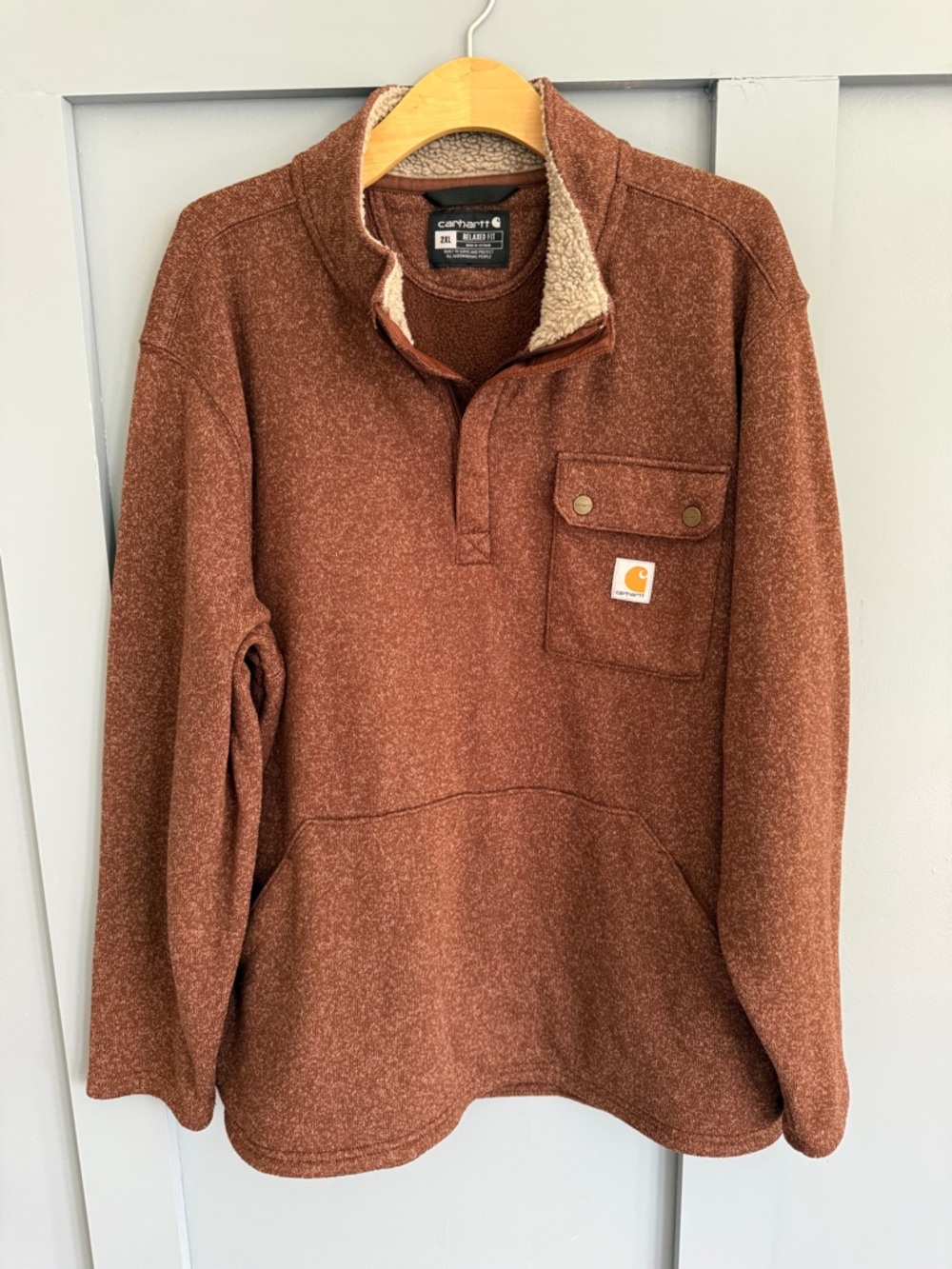 Carhartt Men's Pullover Sweater Brown 2XL Relaxed Fit Mock Neck Long Sleeve